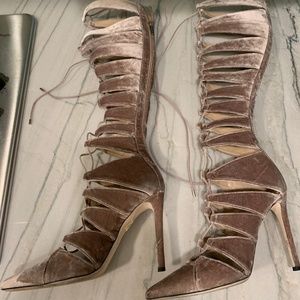 Tamara Mellon 105cm Pink Suede Zip and Lace Boots